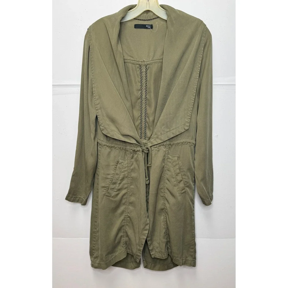 Max Jeans Duster Jacket Women S Olive Tencel Draped Utility Coat Safari Military